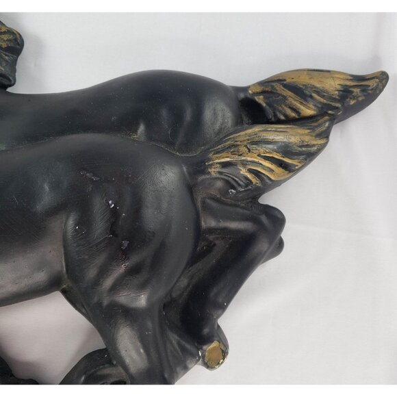 Vintage Chalkware Running Black Gold Horses Western Wall Hanging MCM - Picture 5 of 8
